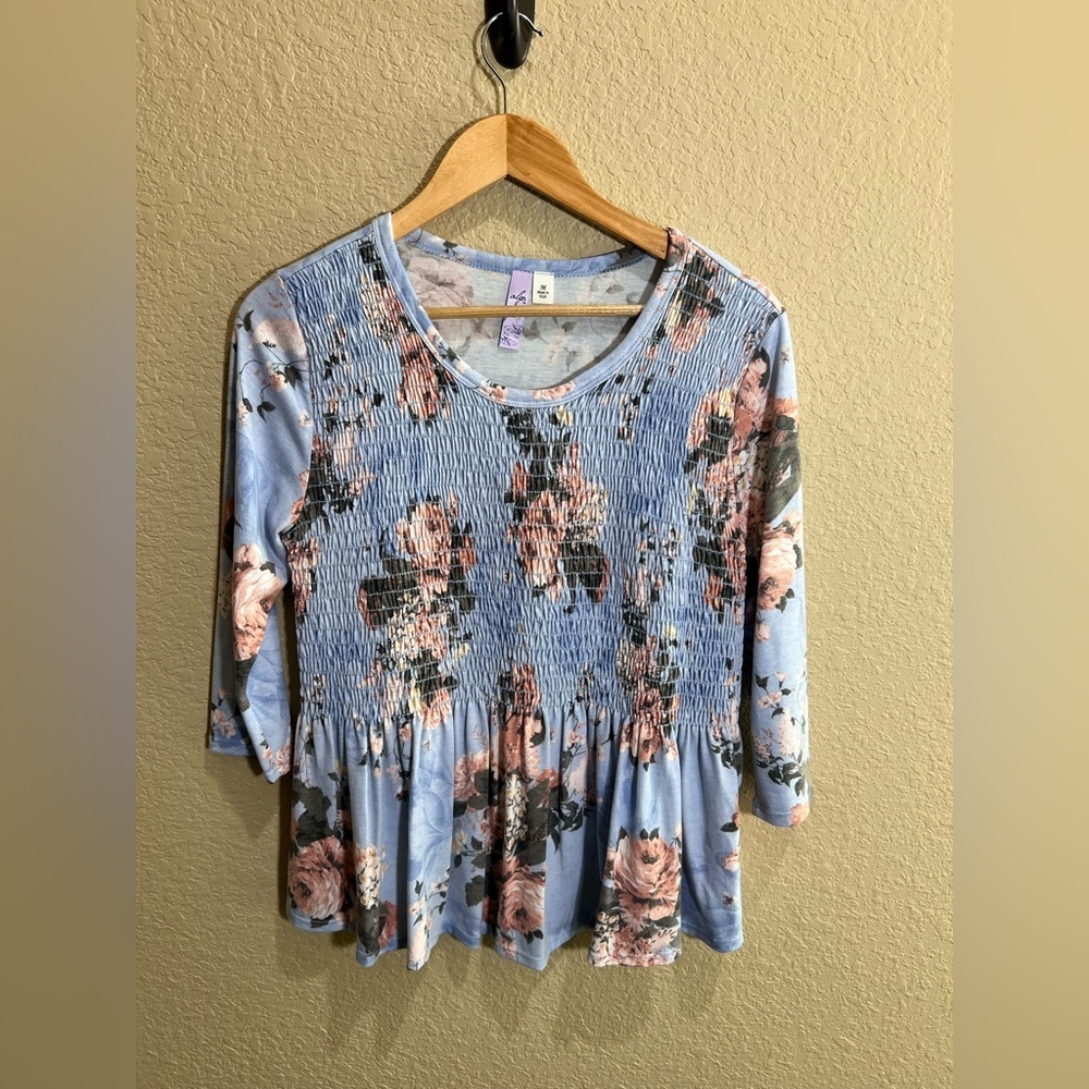 Alya Women’s Blue Floral Smocked Top